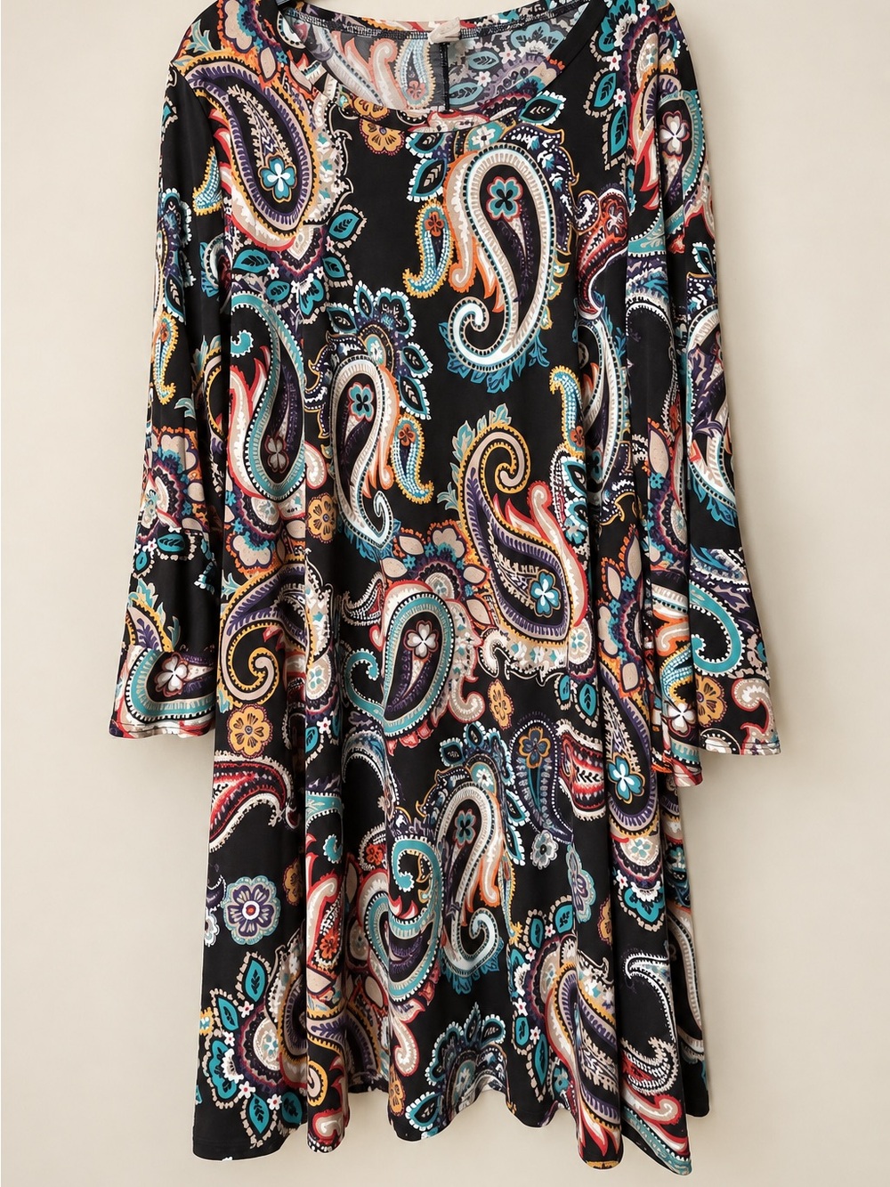 Paisley Print Black A-Line Dress - Multicolor
